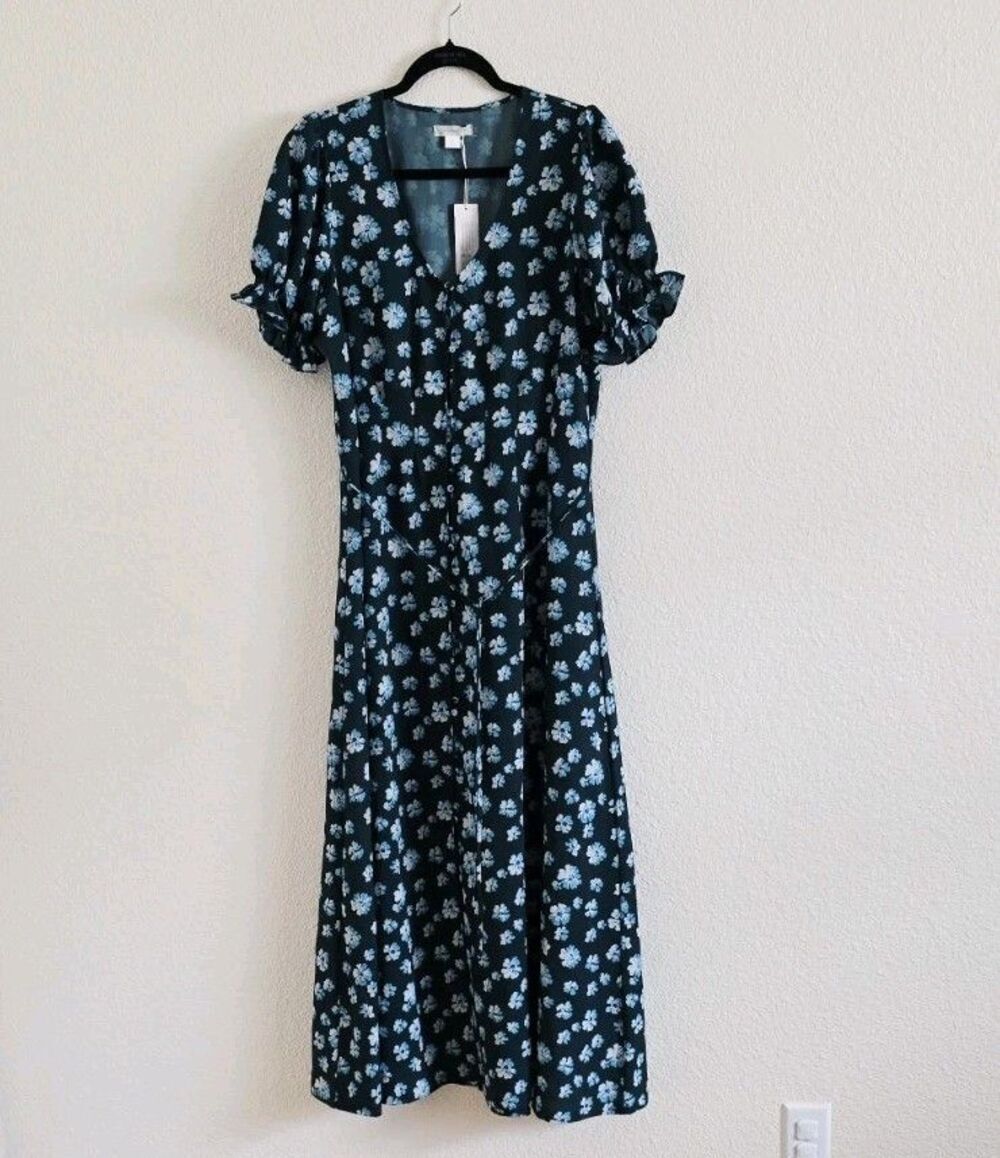 Outerknown Dress Size Large Green Floral Romantic Puffed Sleeves Flowy Summer - Picture 9 of 9